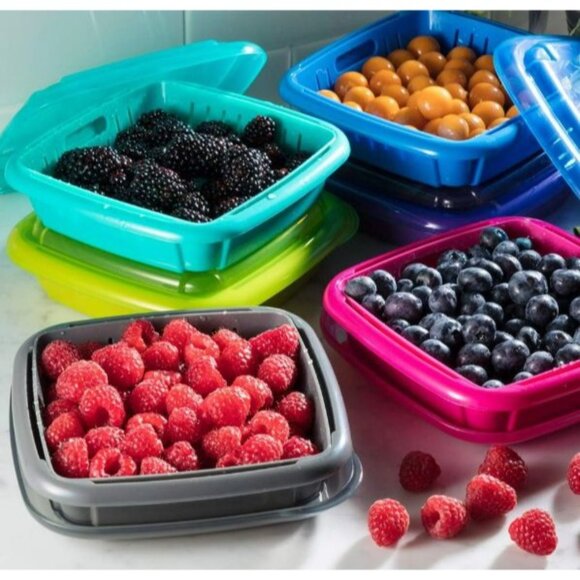 Multicolor Stackable Berry Storage Containers With Lids & Strainers For Washing - Picture 5 of 5